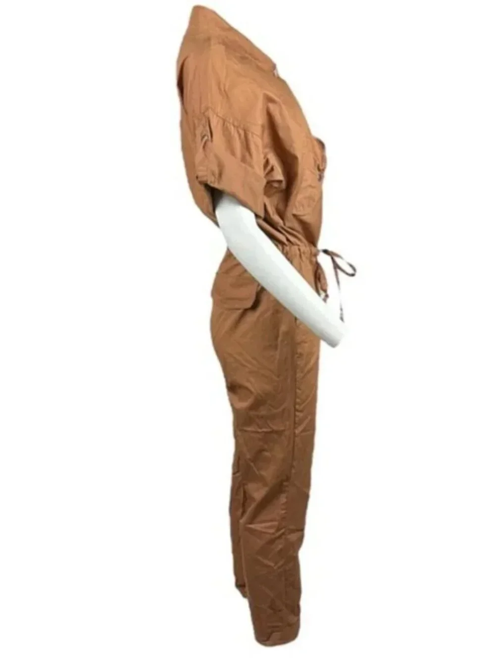 Cognac Utility Cargo Jumpsuit Tie Waist Cotton Boilersuit NWT